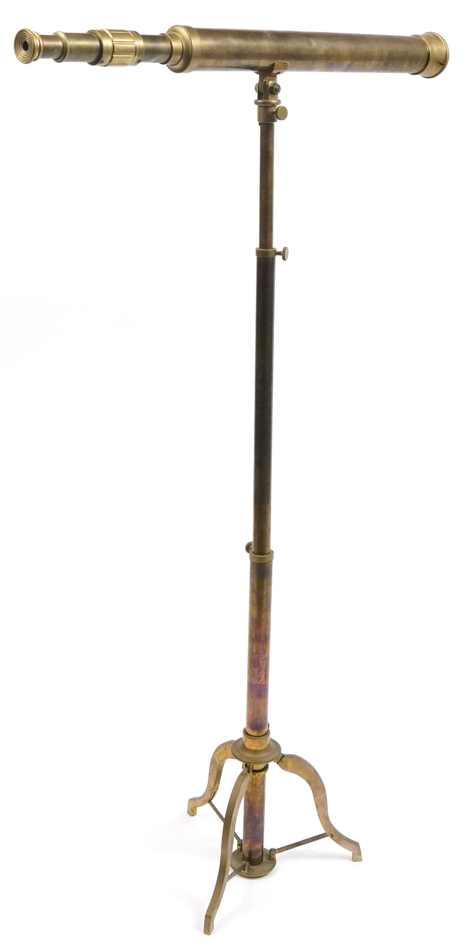 Naval interest brass floor standing telescope with adjustable tripod base on stand - Bild 2 aus 2