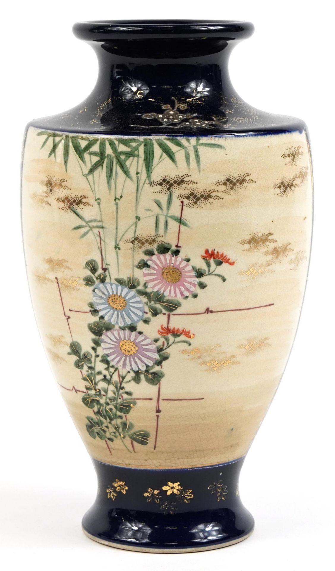 Japanese Satsuma pottery vase hand painted with figures in a snowy landscape, 32cm high - Image 2 of 3