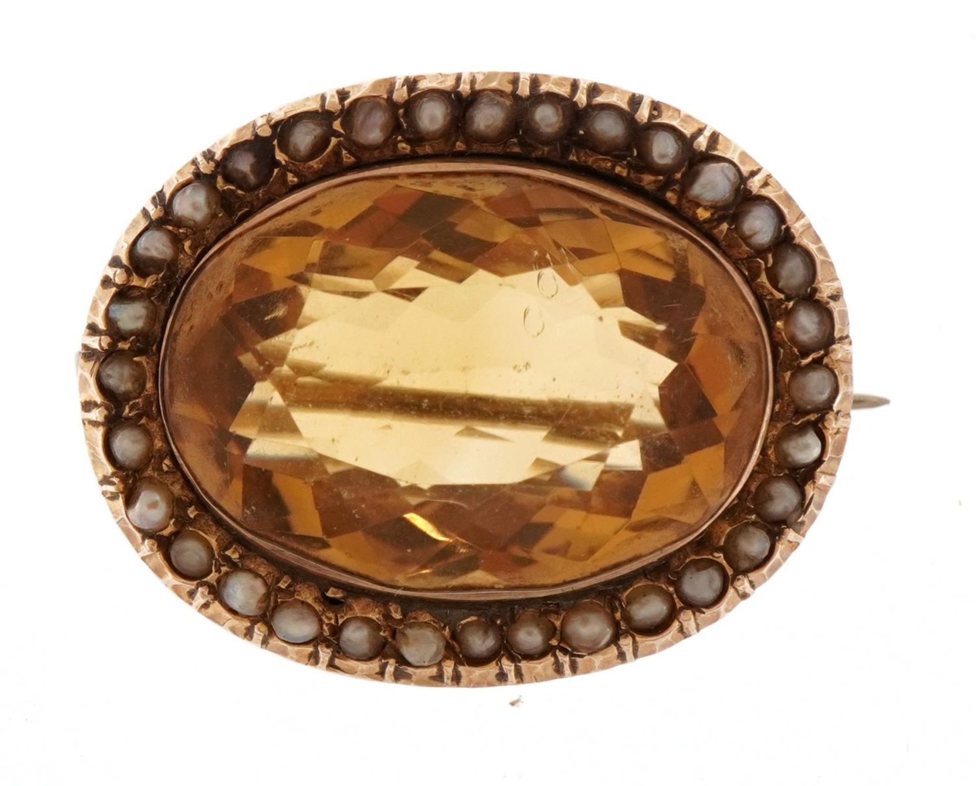 9ct gold citrine and pearl brooch, 2.5cm wide, 5.7g