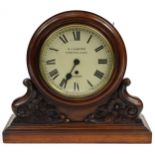 Victorian mahogany fusee mantle clock carved with flowers, the circular dial inscribed H J Carter of