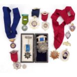 Collection of masonic and RAOB jewels, some silver and enamel including Independent Order of