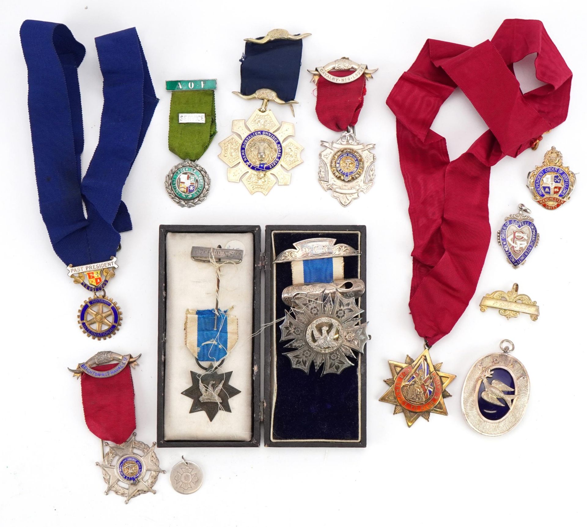 Collection of masonic and RAOB jewels, some silver and enamel including Independent Order of