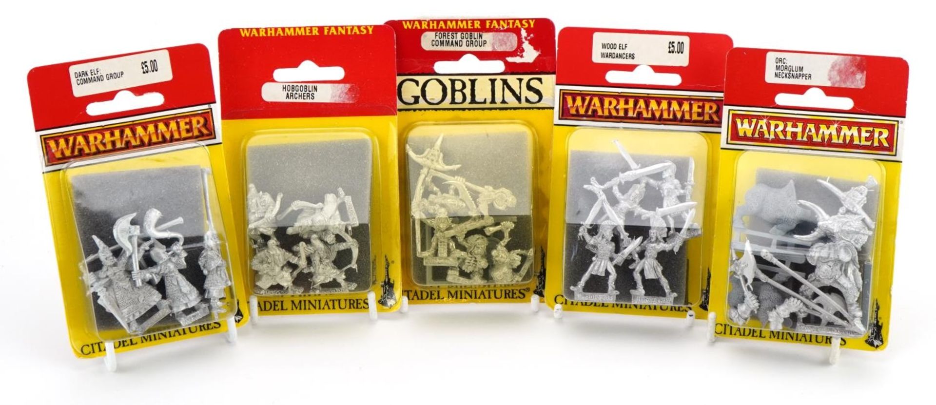 Five sealed packets of Warhammer Fantasy Citadel miniature Warhammer figures