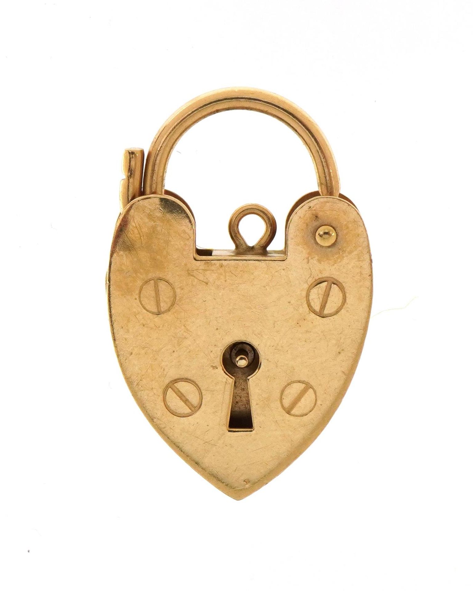 9ct gold love heart padlock, 2.6cm high, 2.6g