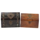 Two arch top letterboxes including one coromandel set with cabochon agate stones and bronzed metal