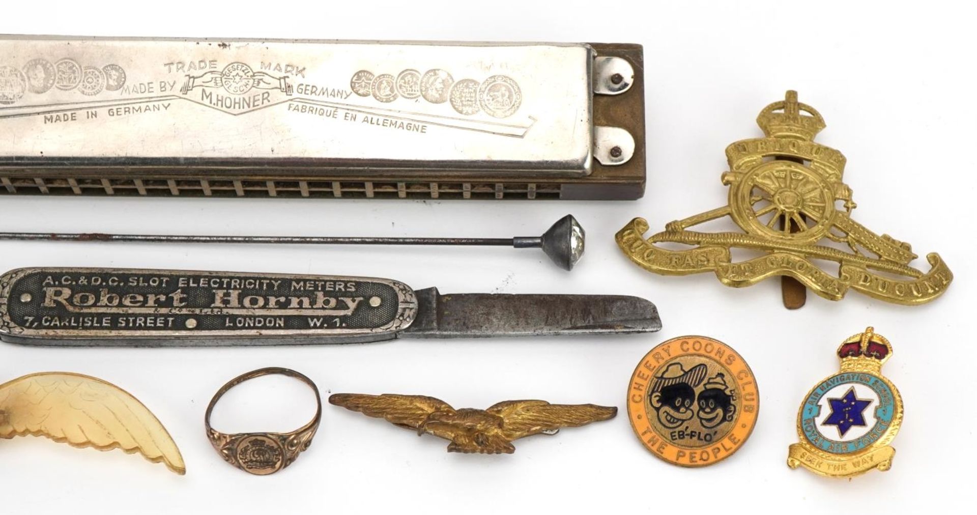 Objects including RAF military badges, Song Band harmonica, Robert Hornby folding pocket knife and - Image 3 of 4