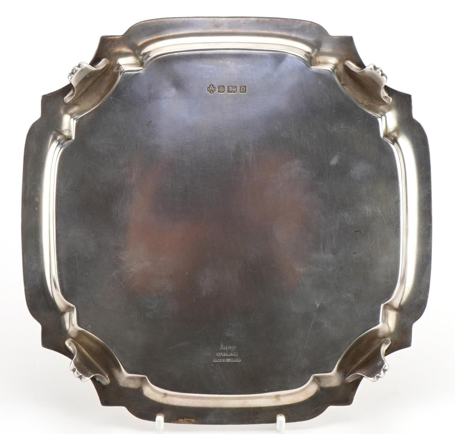 Asprey & Co Ltd, Elizabeth II silver four footed salver, Sheffield 1990, 19cm x 19cm, 343.0g - Image 3 of 5