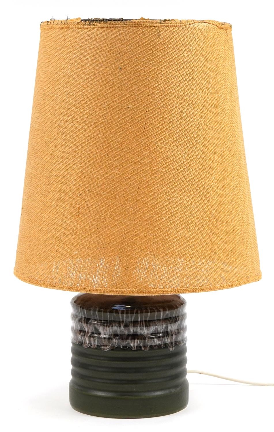 West Germany pottery cylindrical table lamp with shade, 62cm high