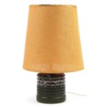 West Germany pottery cylindrical table lamp with shade, 62cm high