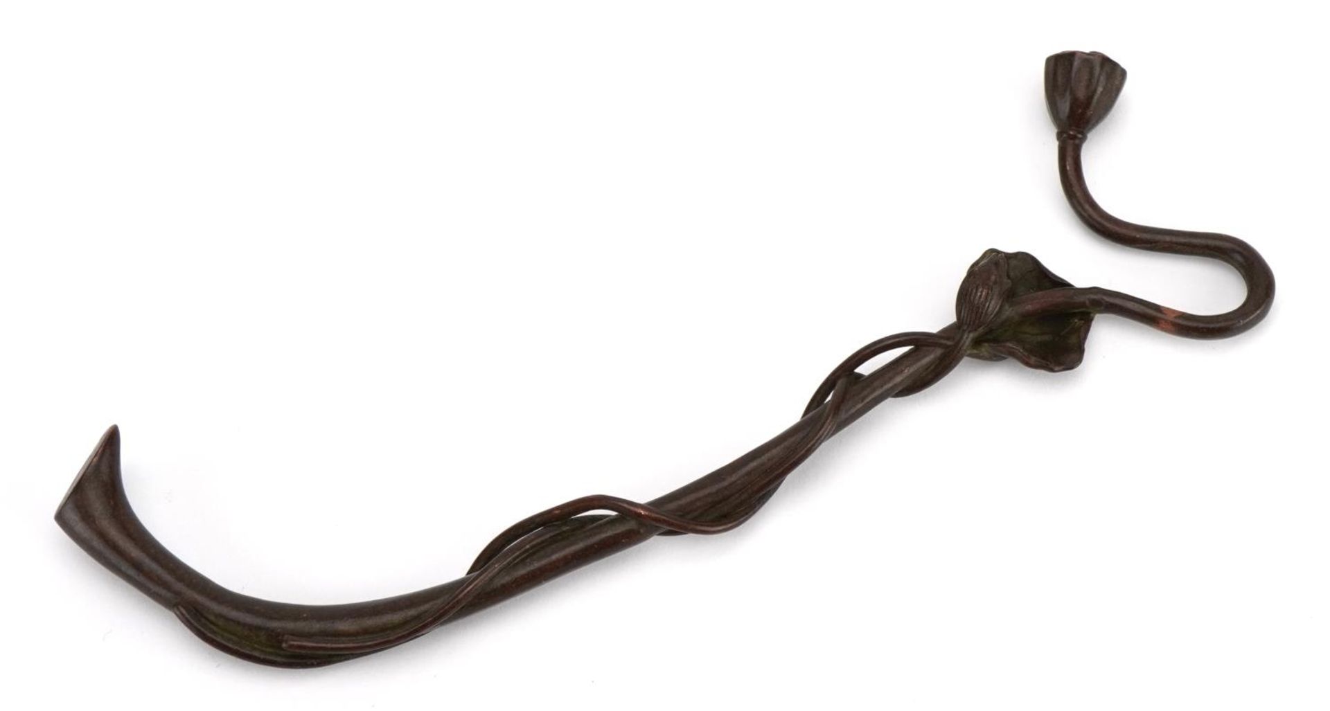 Japanese patinated bronze flower with impressed mark, 19cm in length