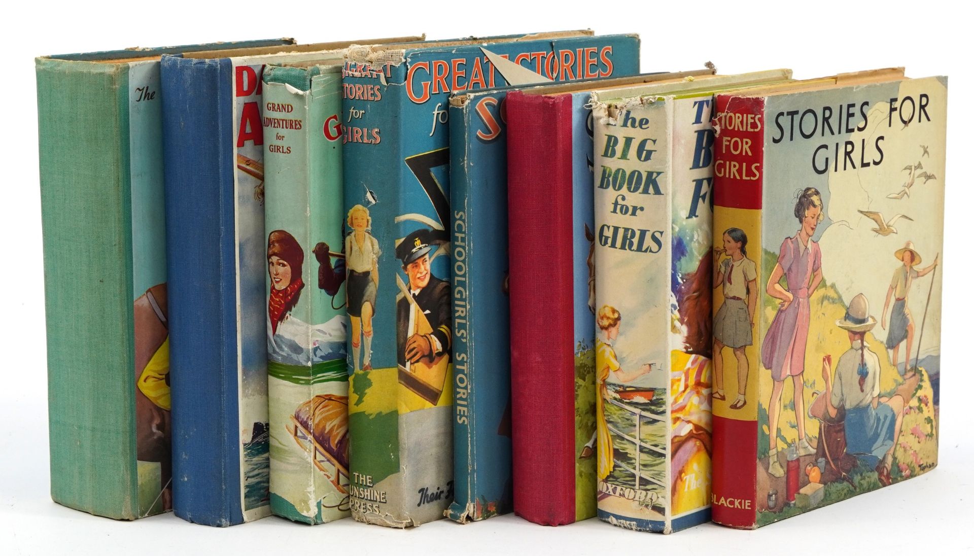 Vintage children's annuals including Stories for Girls, Schoolgirl's Treasure Book, Daily Express