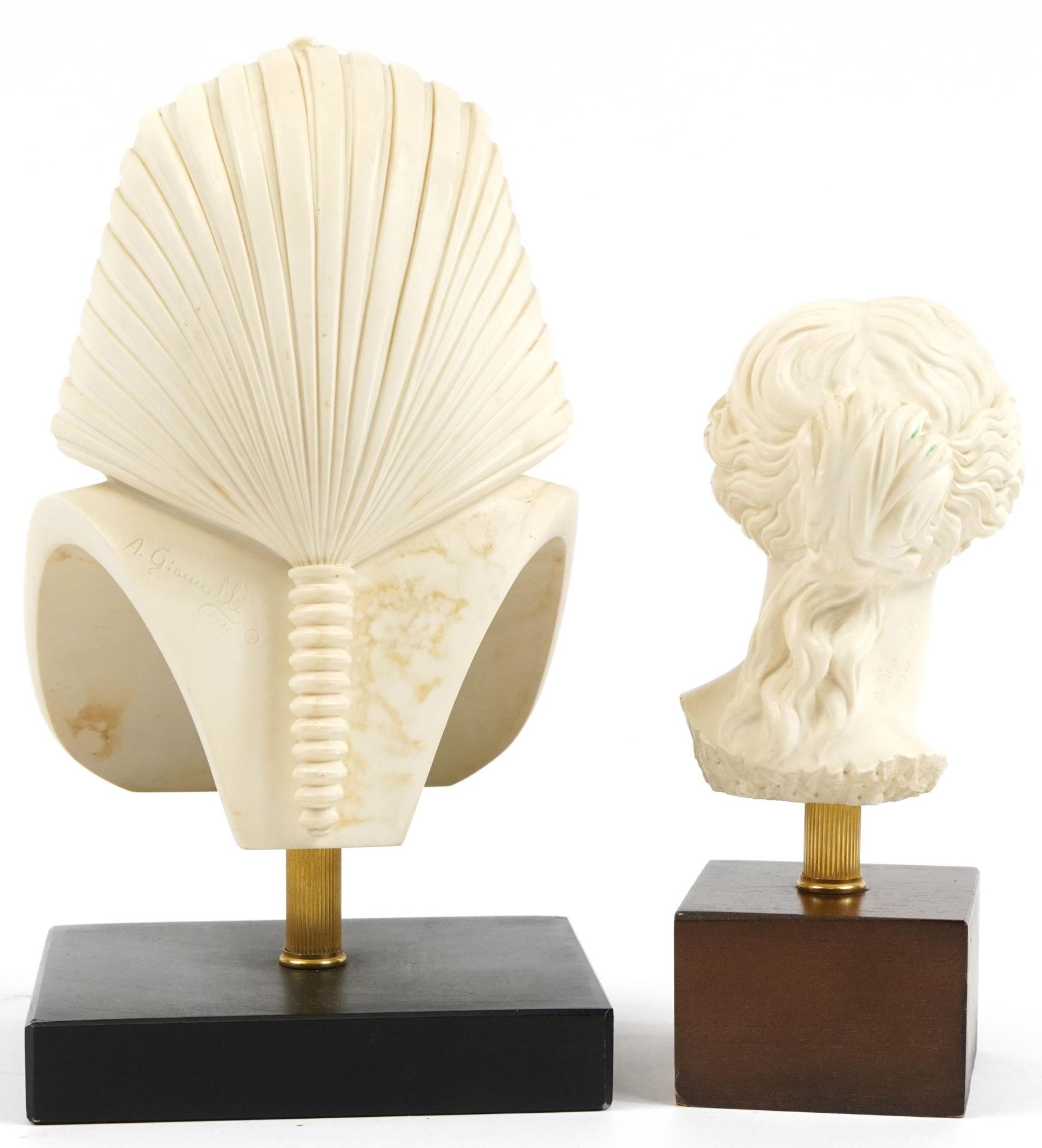 A. Giannelli, two parian design busts raised on wooden bases including Tutankhamun, the largest 33. - Image 2 of 5