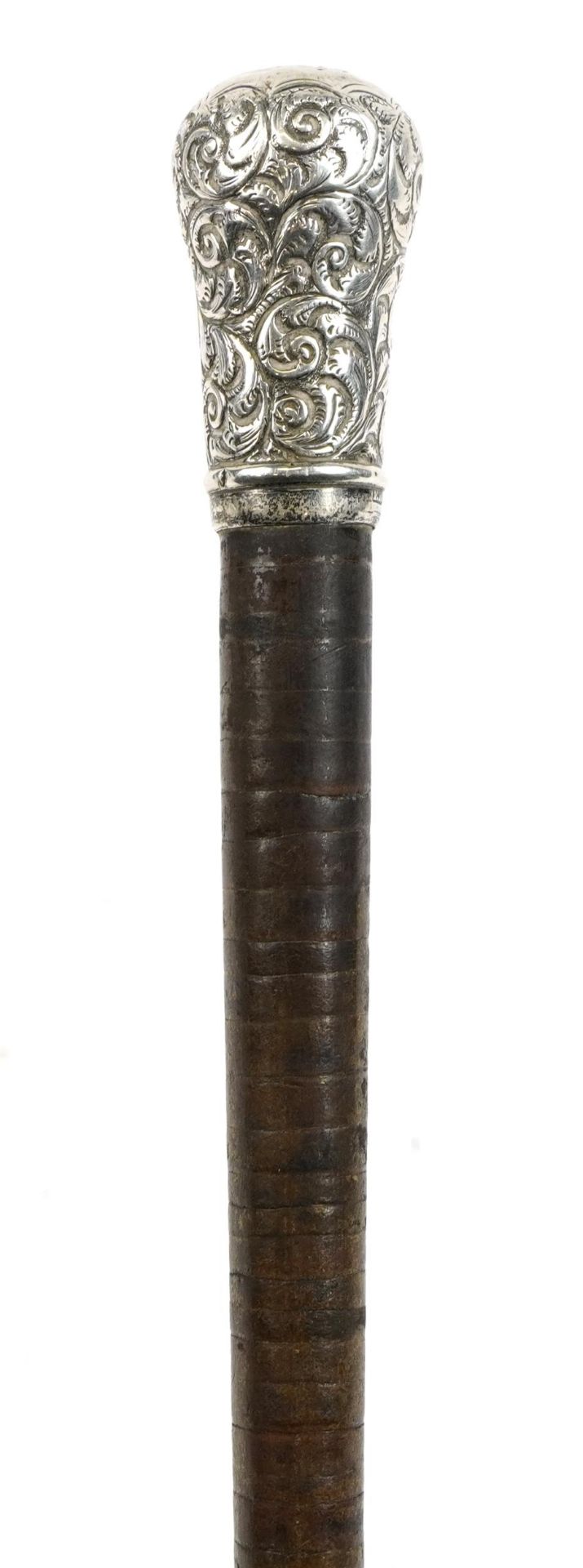 Military interest swagger stick with silver pommel by F Narborough Birmingham 1903, 73cm in length