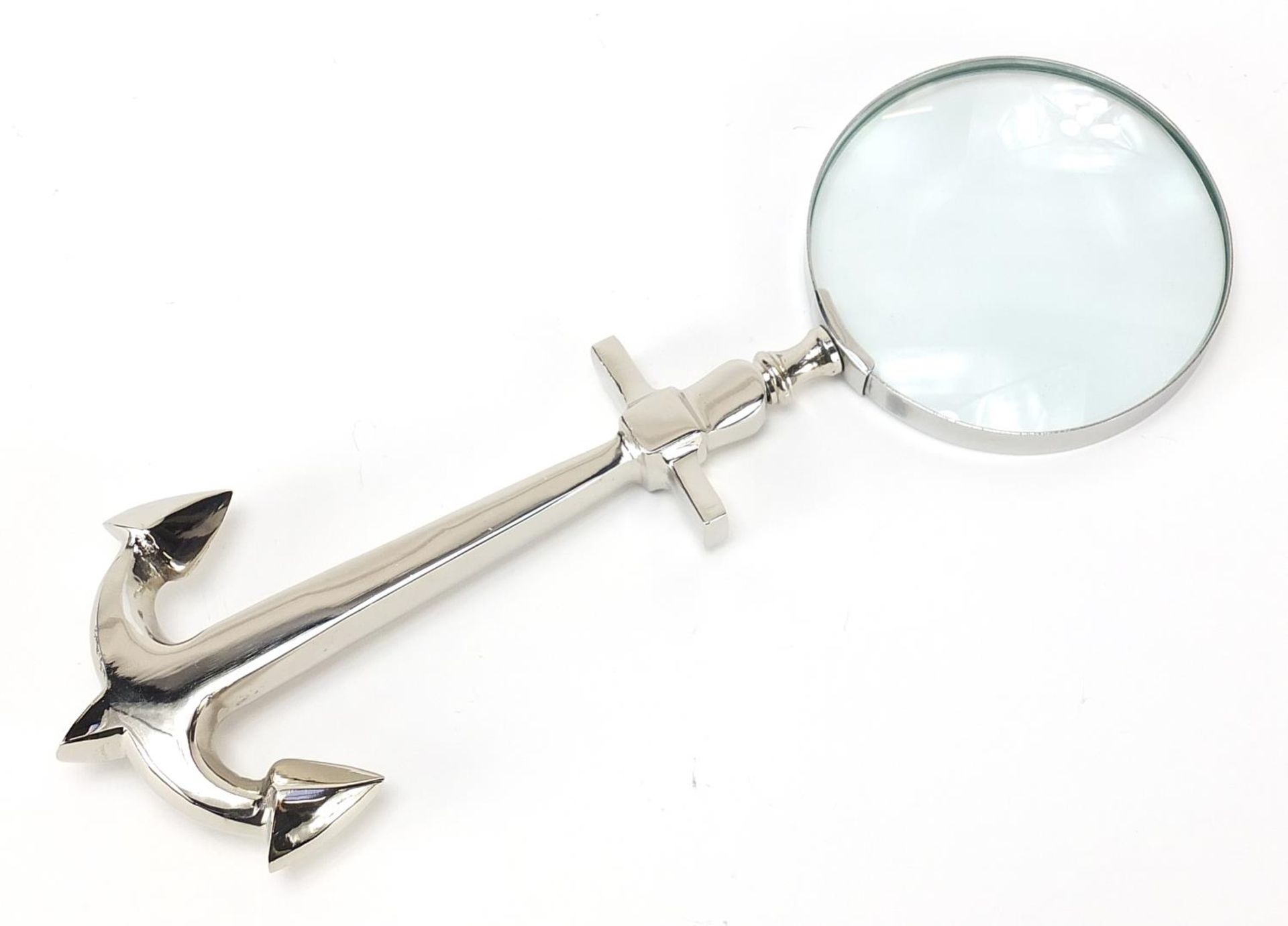 Novelty silver plated magnifying glass in the form of an anchor, 29.5cm in length