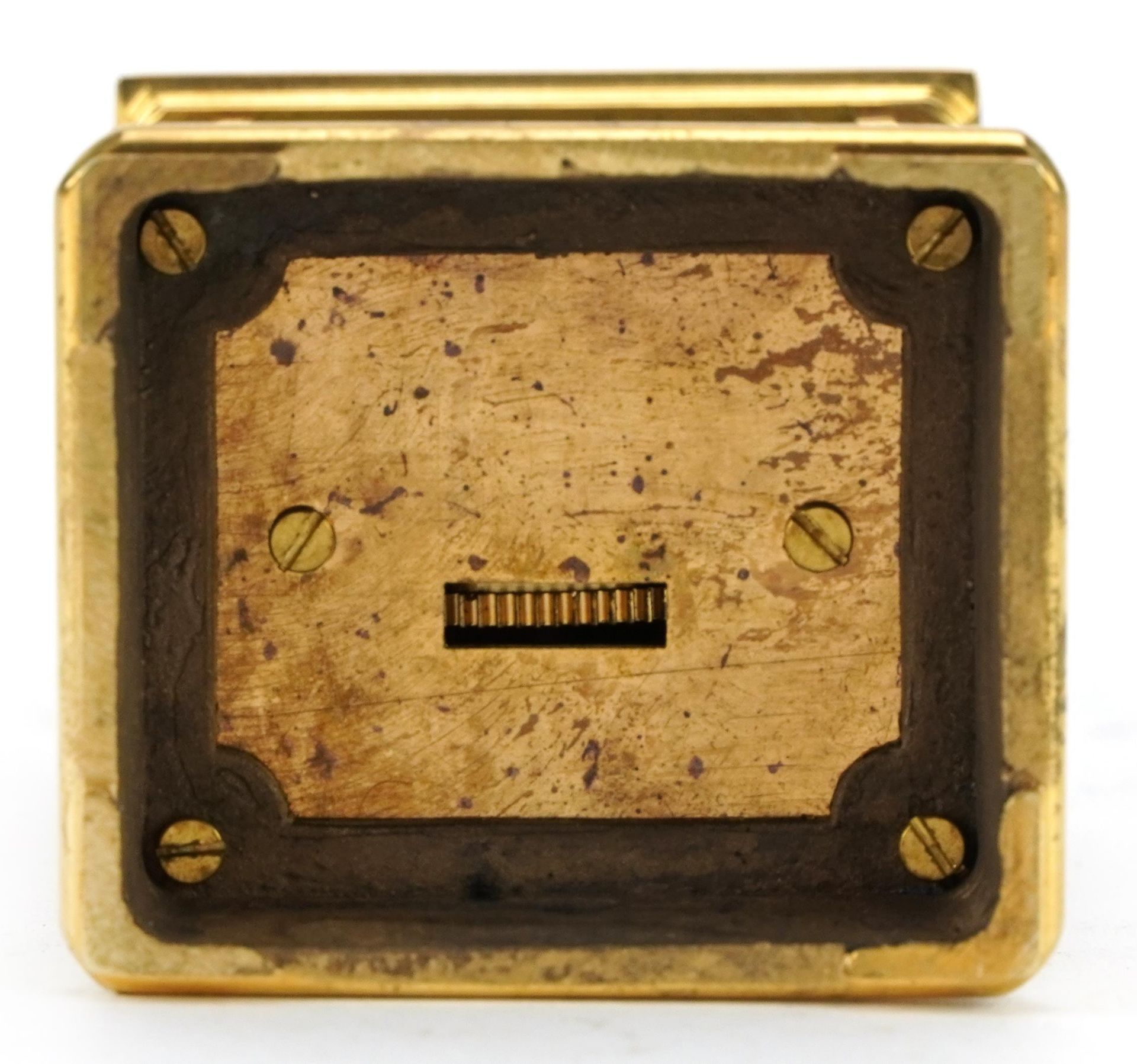 Miniature brass carriage clock with Sevres type panels and Roman numerals, 8.5cm high - Image 4 of 4