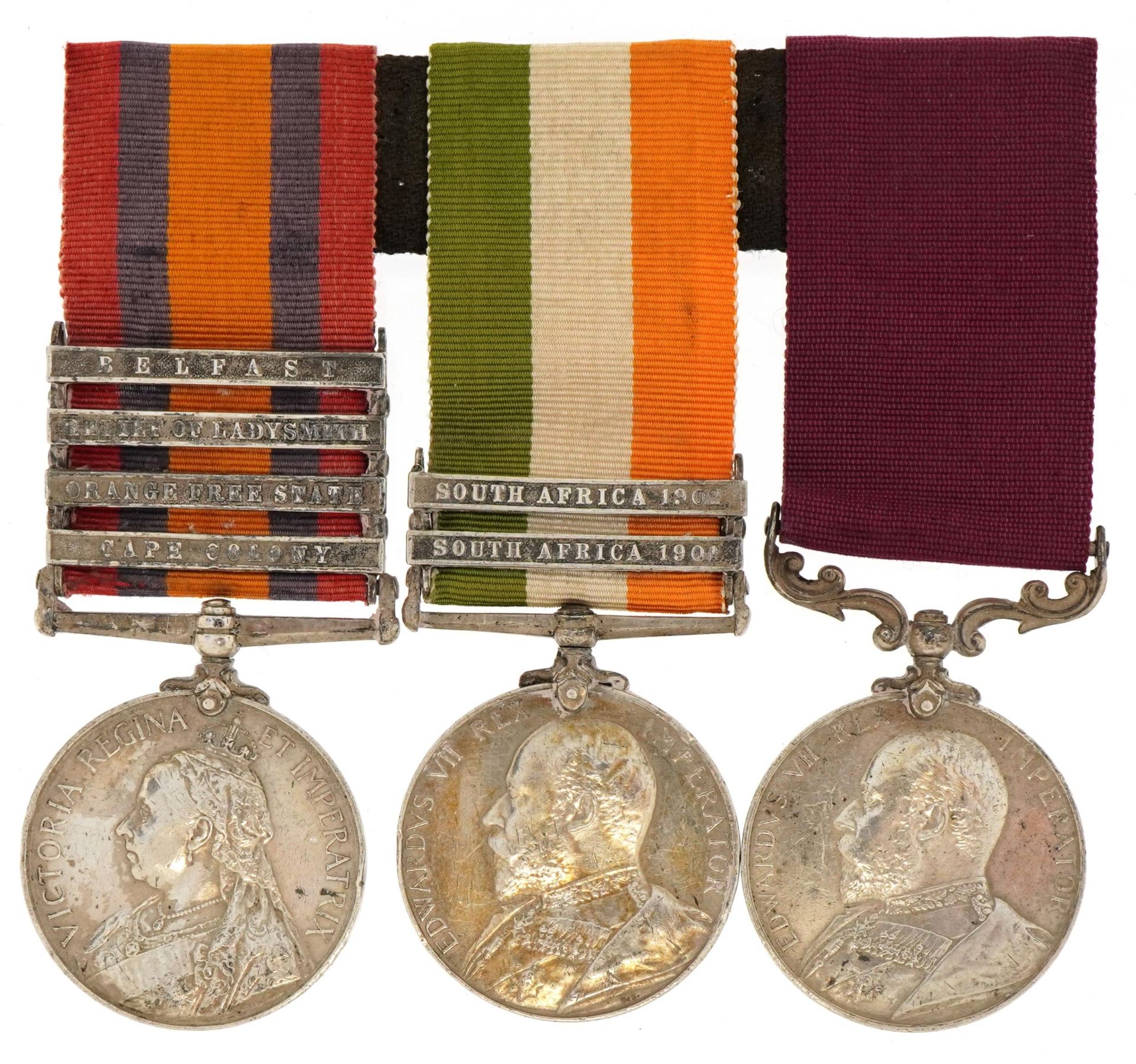 British military three medal group comprising Queen's South Africa Medal with Belfast, Relief of - Bild 2 aus 6