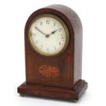 Edwardian mahogany dome top mantle clock, the dial having Arabic numerals, 22cm high