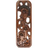 Tribal interest Maori plaque carved with faces, 100cm x 32.5cm