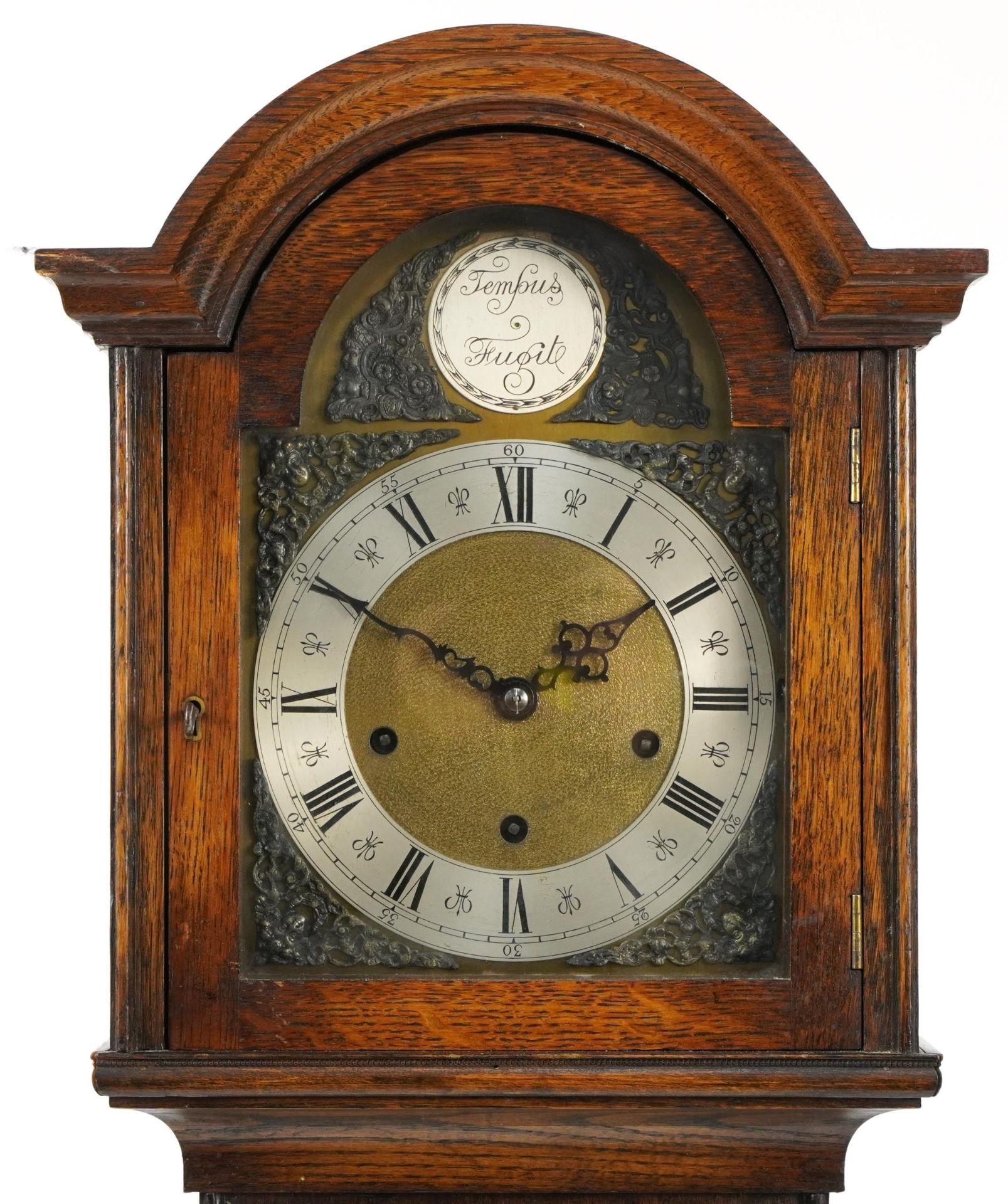 Oak tempus fugit longcase clock with Westminster chime, 167cm high - Image 2 of 4