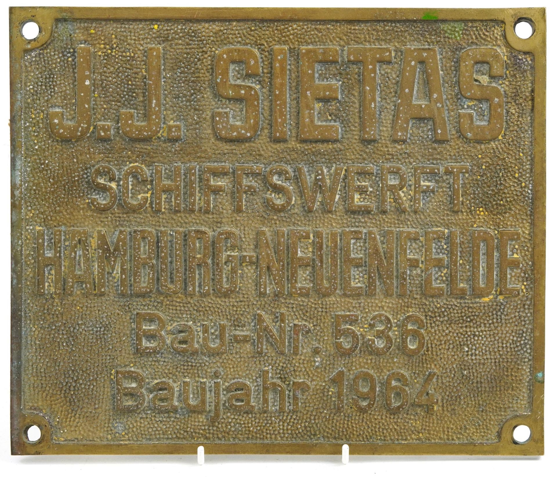 Vintage shipping interest cast metal J J Sietas Schiffswerft 1964 plaque, 30cm x 25cm