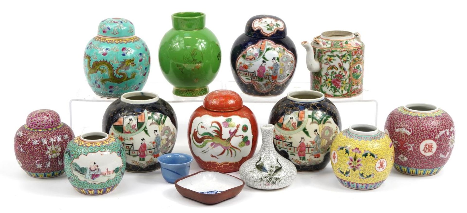 Chinese porcelain including ginger jars and a Canton famille rose teapot