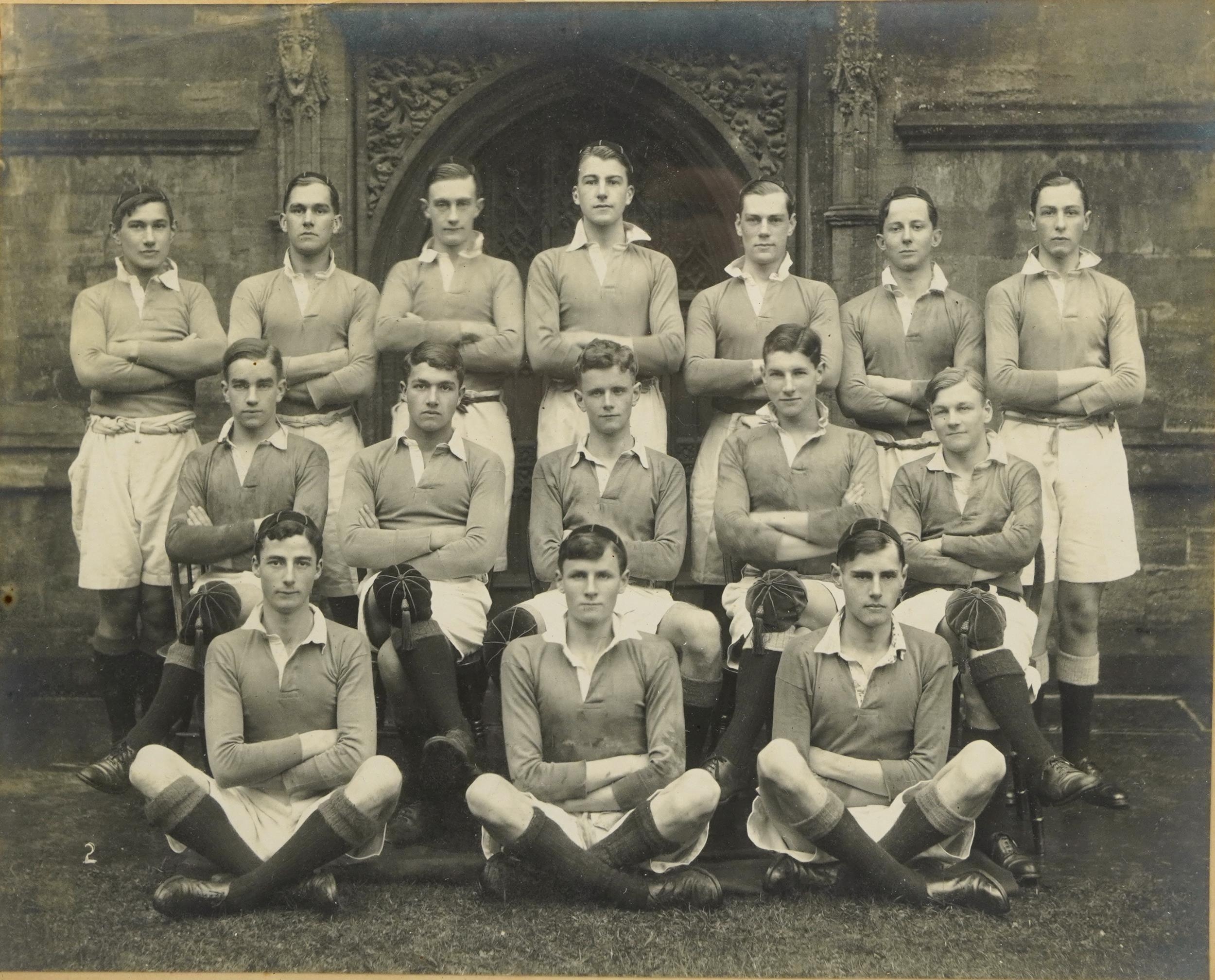 20th century black and white photograph of a Rugby team with Honi-Soinoy-Pense crest to the mount, d - Image 4 of 5