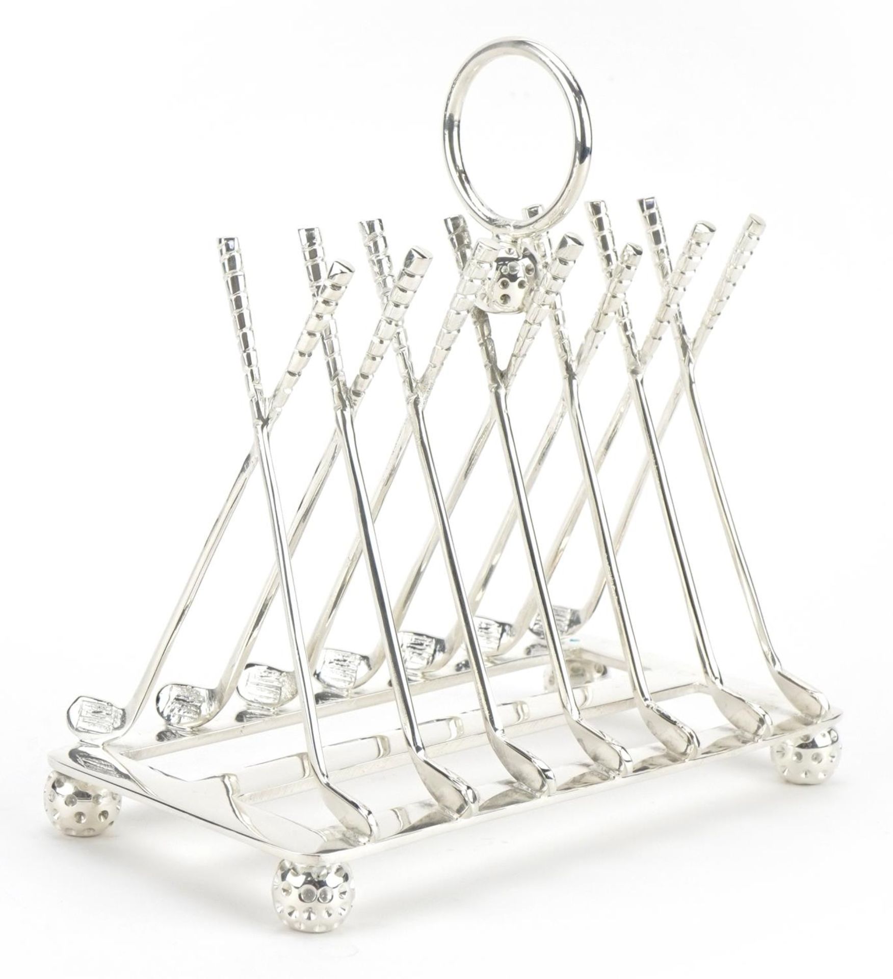 Gold club design silver plated six slice toast rack, 16cm wide