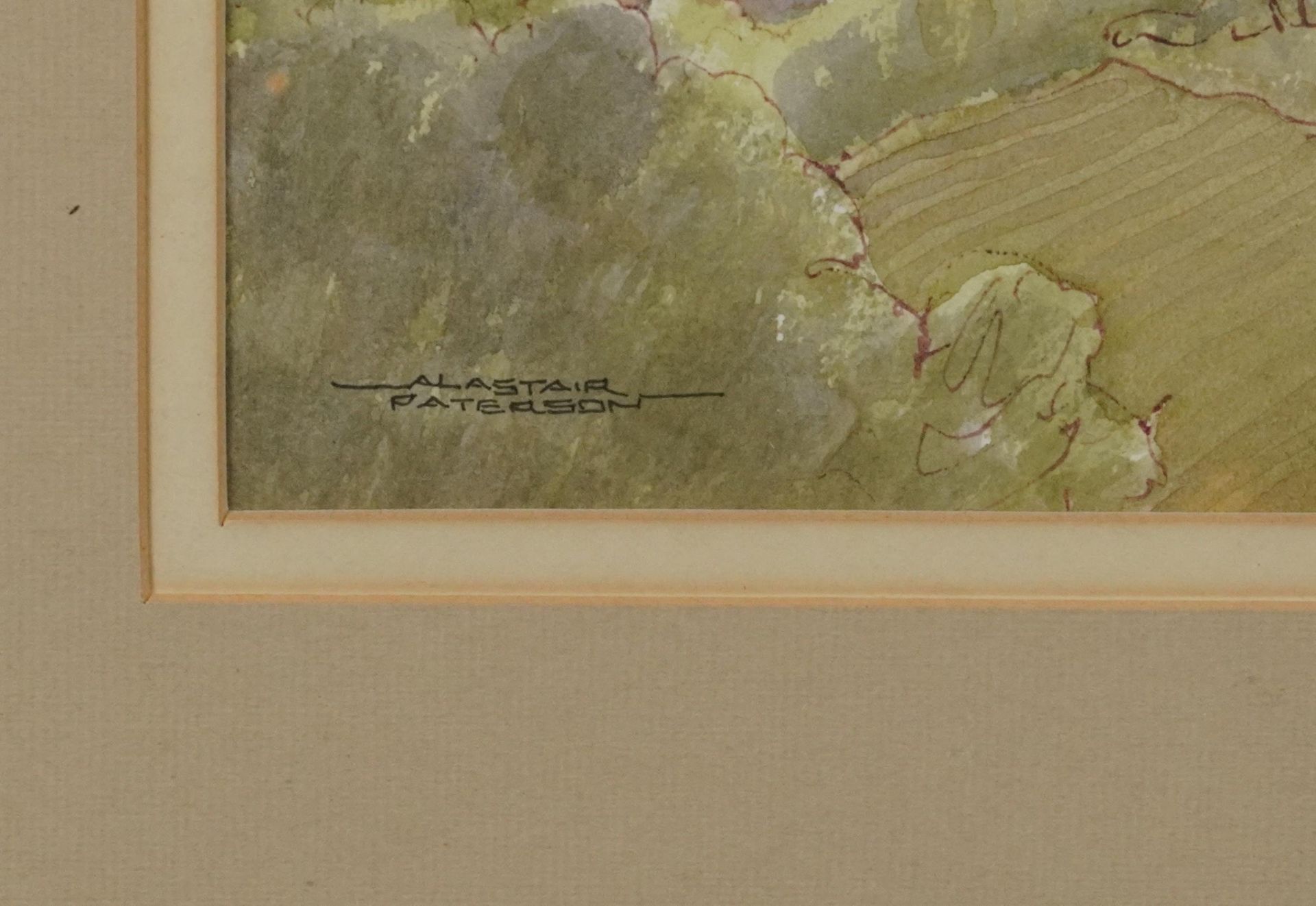 Alistair Paterson - Hill Village and French Mountain, pair of ink and watercolours, each with labels - Image 9 of 11