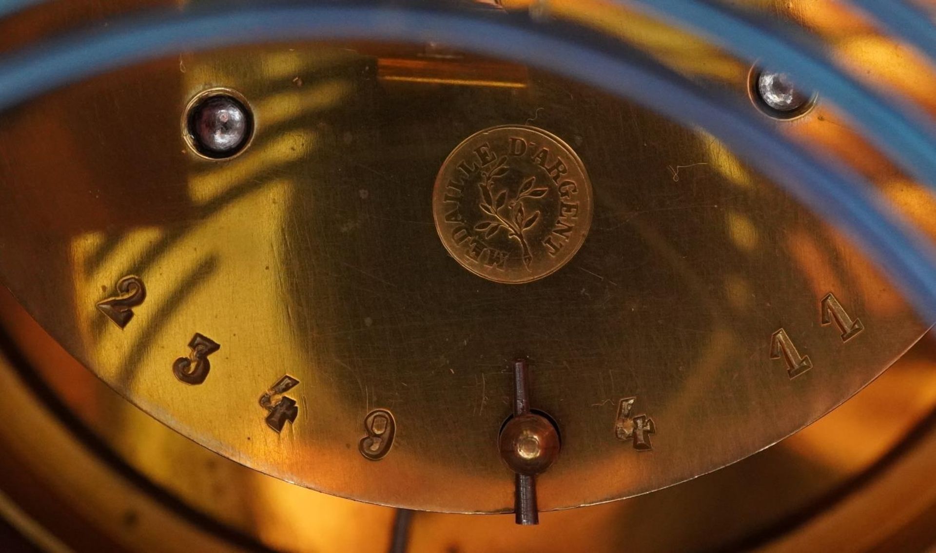 19th century inlaid mahogany mantle clock with enamelled dial, striking on a gong, having Roman - Image 5 of 5