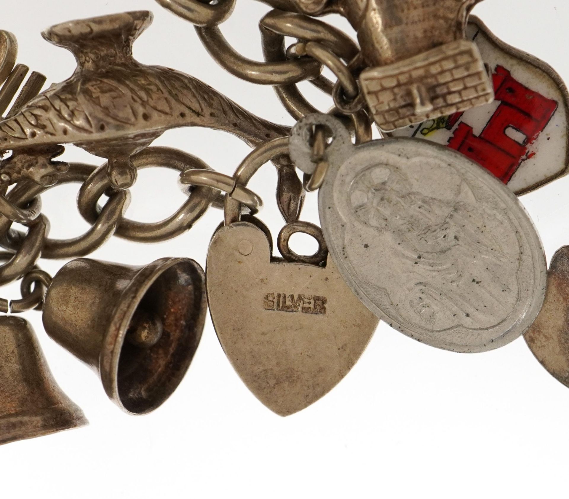 Three silver charm bracelets with a selection of mostly silver charms including chicken with red - Image 5 of 5