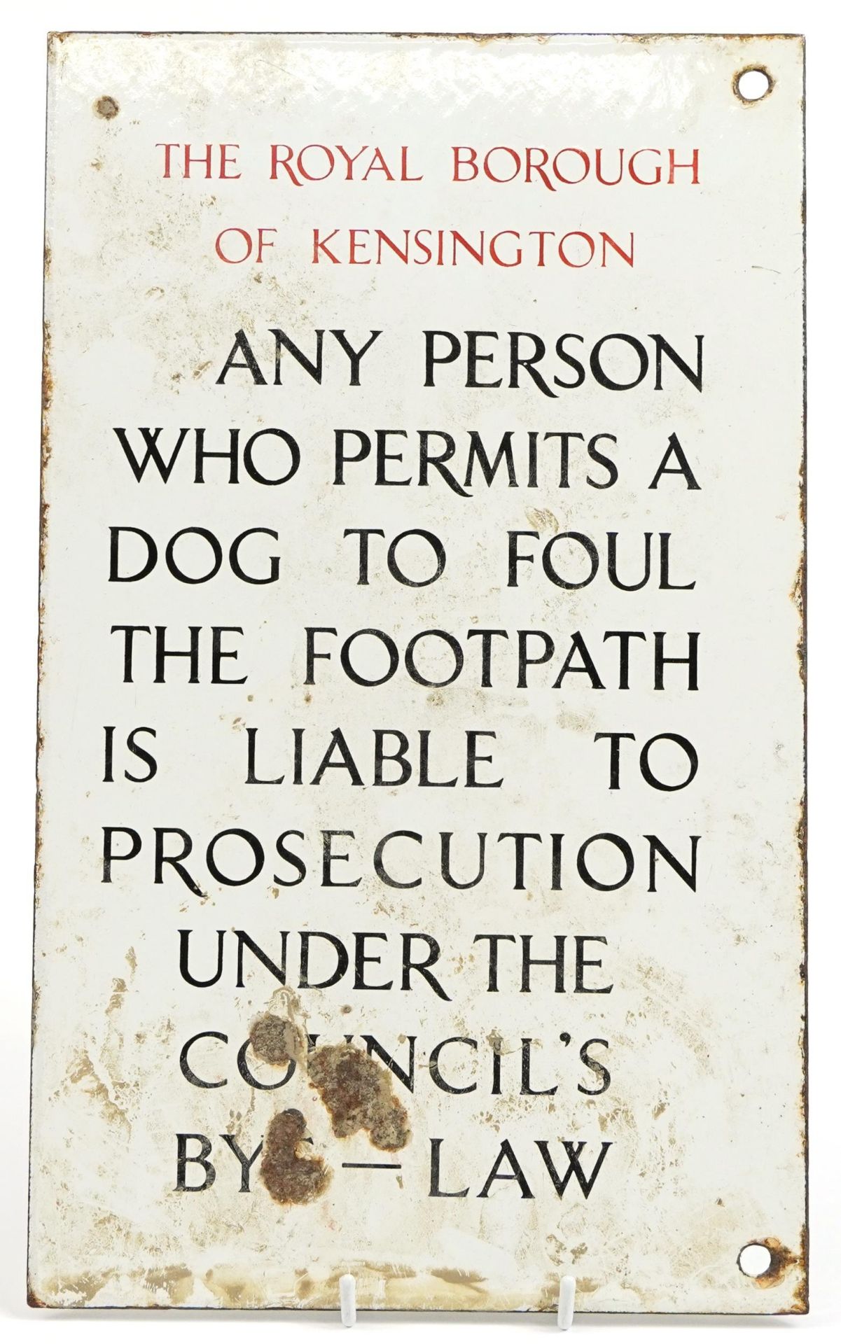 Royal Borough of Kensington enamelled sign, Any Person Who Permits Their Dog to Four the Footpath is - Bild 2 aus 2