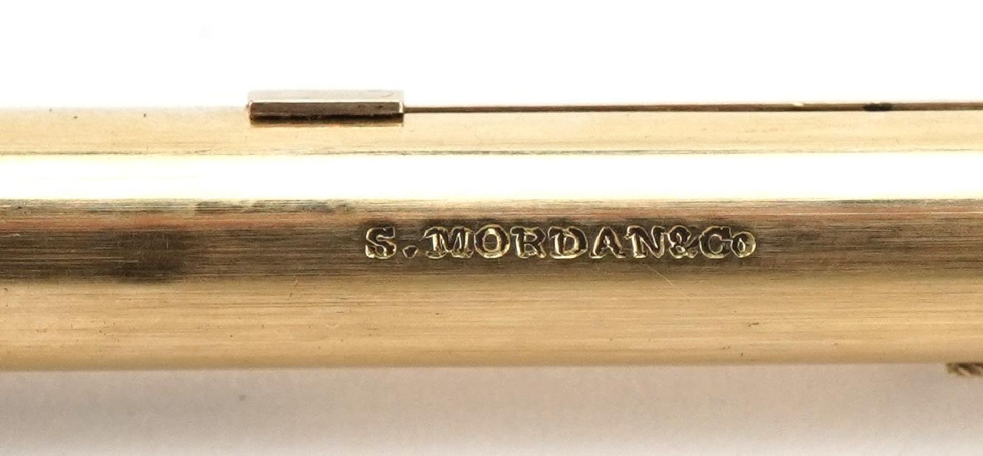 S Mordan & Co, unmarked gold propelling fountain pen and pencil with engine turned decoration, - Image 2 of 3