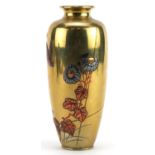 Japanese bronze and mixed metal vase decorated with birds amongst flowers, 16cm high