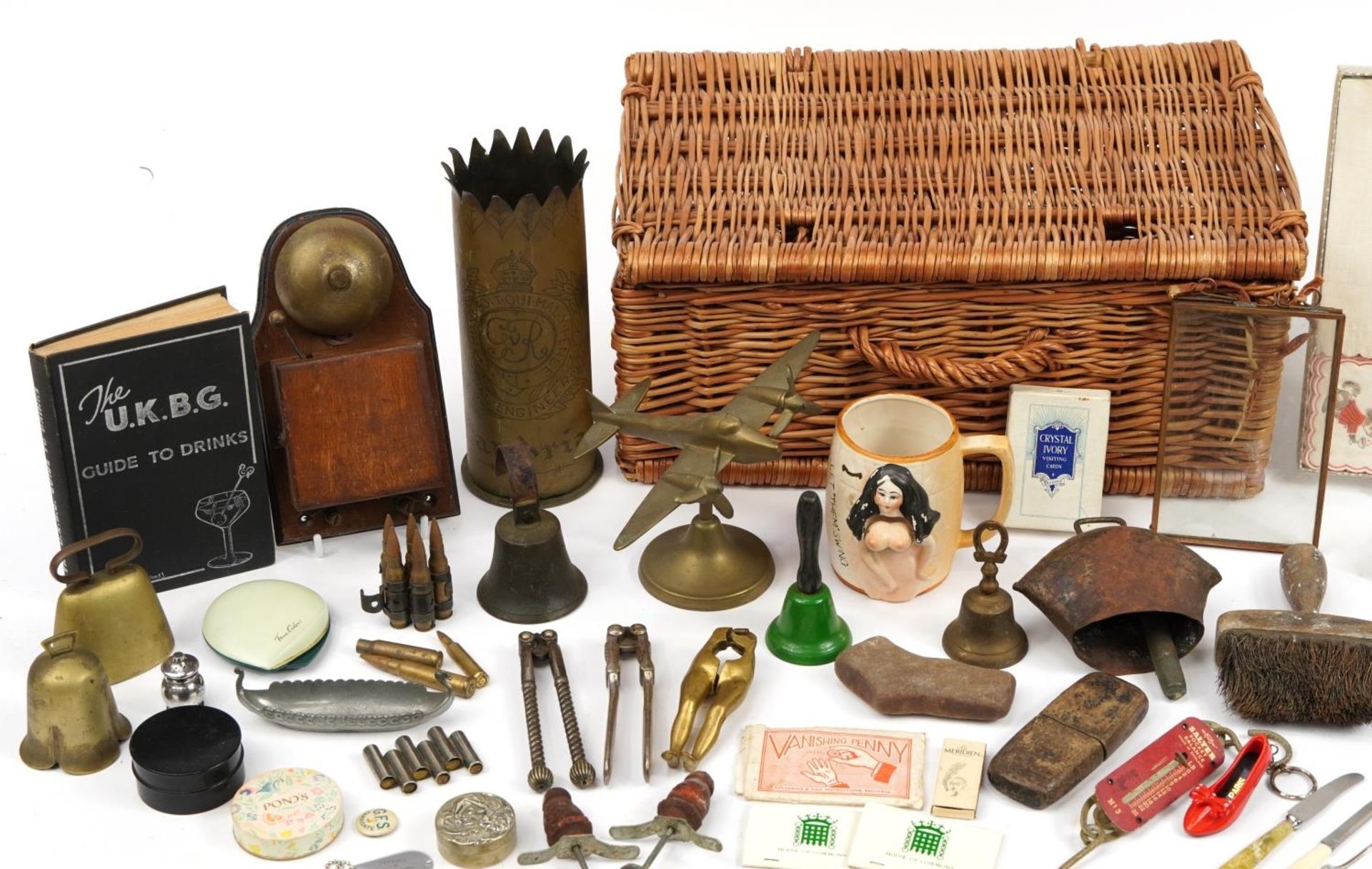 Antique and later objects including bone opera glasses, world coins, folding boxwood rules, cow - Image 2 of 5