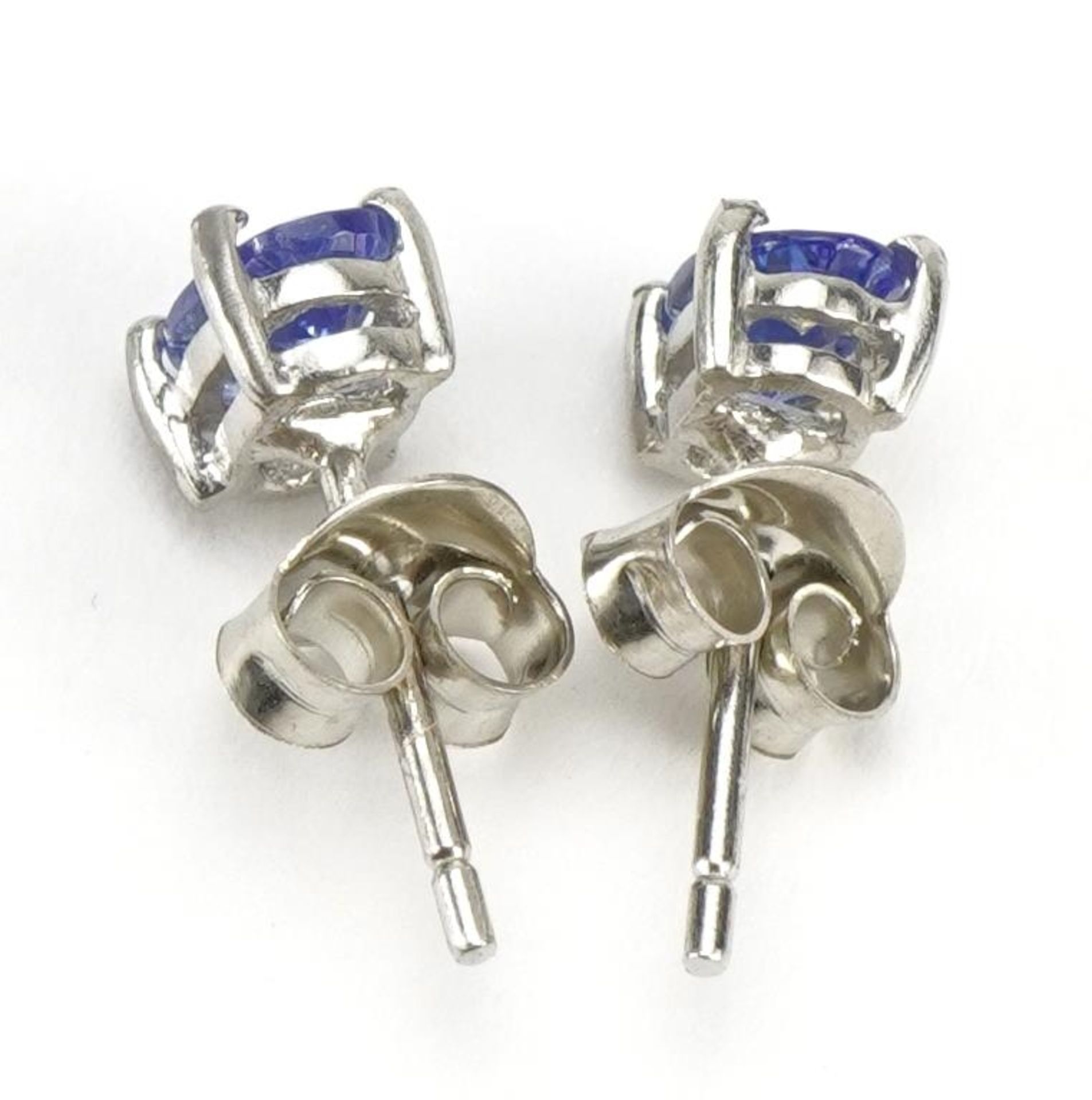 Pair of silver tanzanite stud earrings, 6mm high, 1.0g - Image 2 of 2