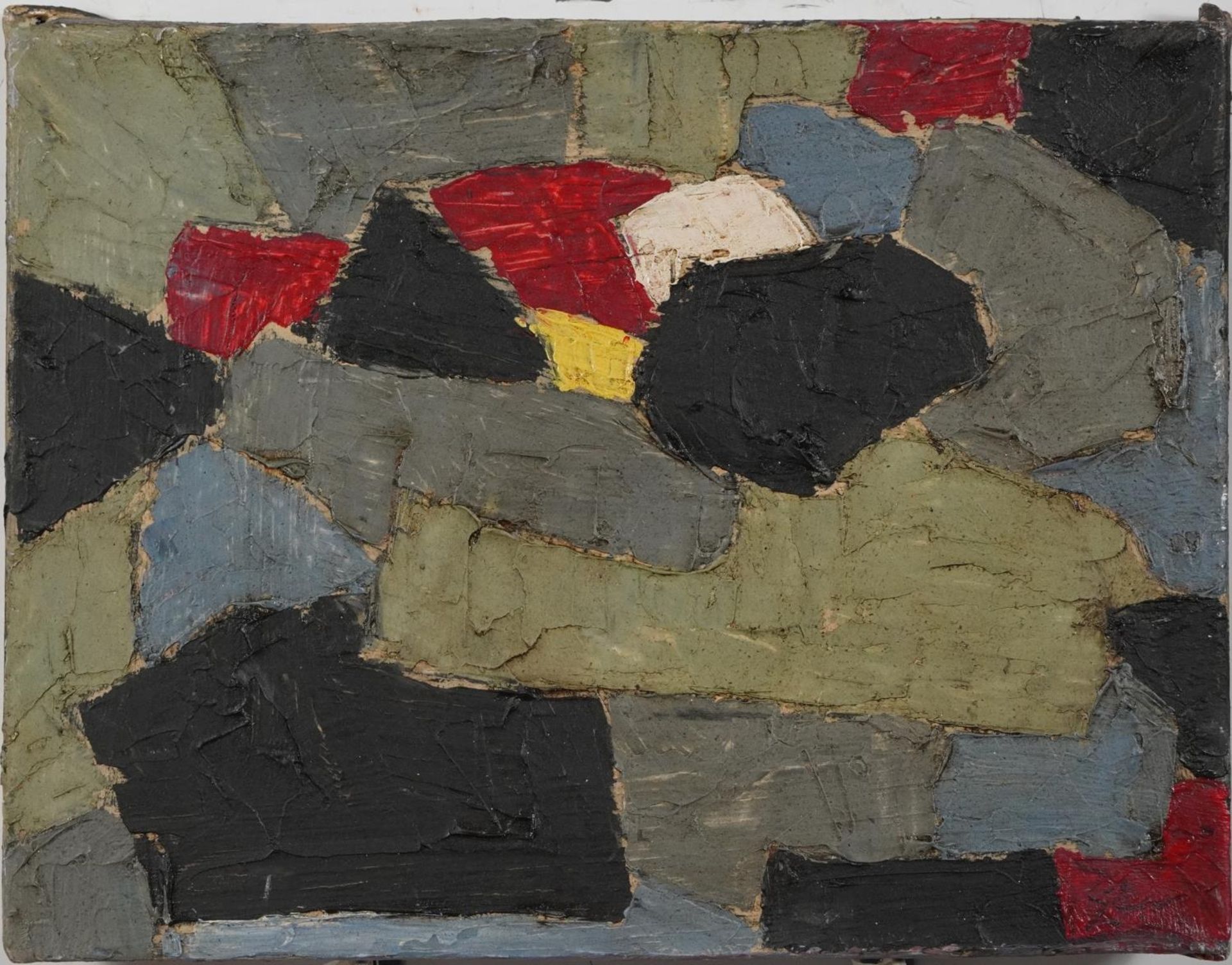 Manner of William Gear - Abstract composition, geometric shapes, impasto oil on canvas, unframed, - Image 2 of 4