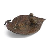 Manner of Franz Xaver Bergmann, patinated bronze dish in the form of a bird on a leaf, 16cm wide