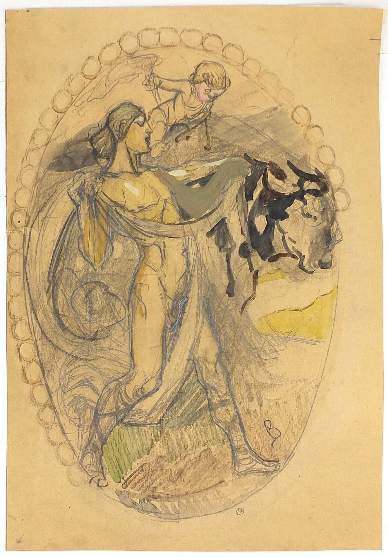 After Victor Borisow-Musatow 1903 - Sketch for project Villa, Russian Art Nouveau Symbolist mixed - Image 2 of 5