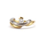 18ct two tone gold crossover ring set with a diamond, the diamond approximately 0.19 carat, size