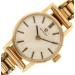 Omega, ladies 9ct gold wristwatch with strap, patent number 670799, the case 19mm in diameter, total