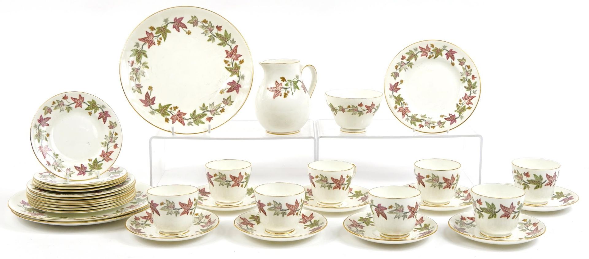 Wedgwood Ivy House dinner and teaware including dinner plates, trios, sugar bowl and milk jug, the