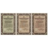 Three 1940s German share certificates, each mounted, framed and glazed, each approximately 29cm x