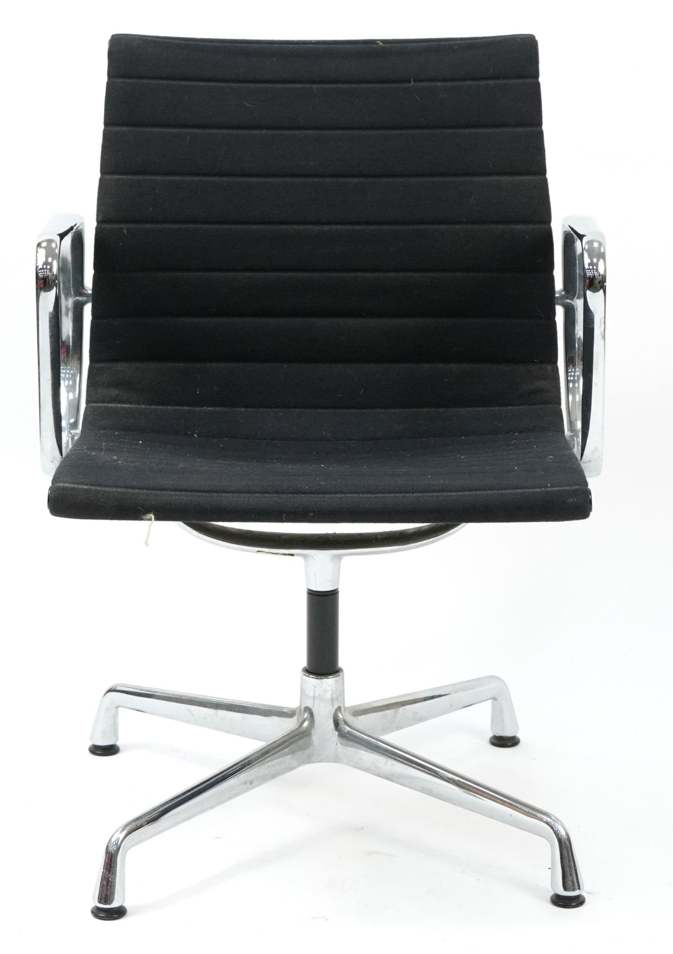 Charles Eames for Vitra, ea 108 swivel chair chair with black leather uphostery, Vitra label to - Image 2 of 4