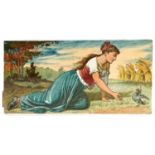 Rectangular Wedgwood tile panel hand painted with a female and dove, impressed to the reverse,