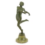 Joseph Lorenzl, Austrian Art Deco verdigris bronze figure of a nude dancer raised on a circular onyx