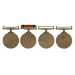 Four British military World War II medals comprising two 1939-1945 Defence medals and two War medals