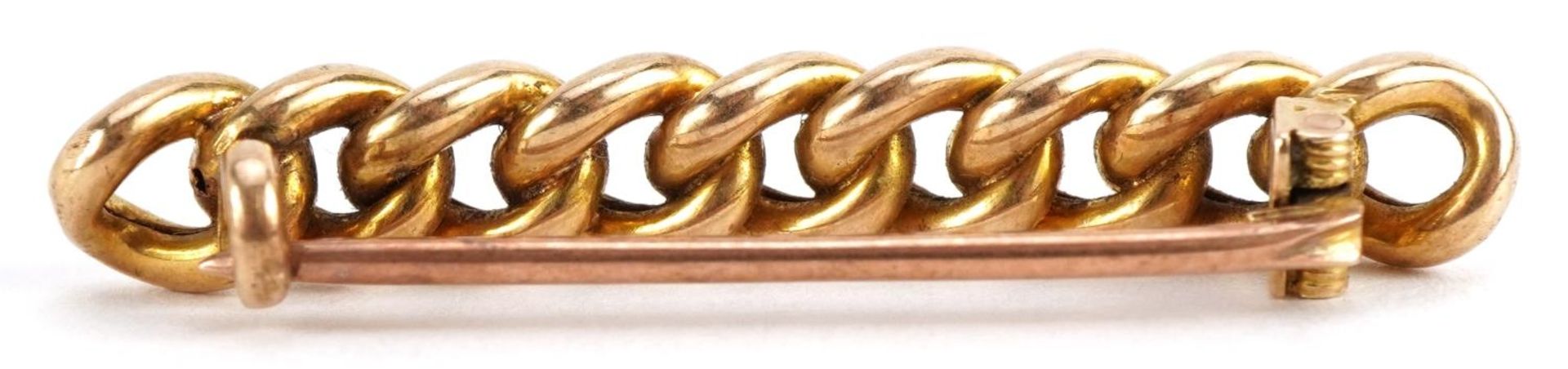 15ct gold curb link design bar brooch, 4.0cm wide, 3.6g - Bild 2 aus 3