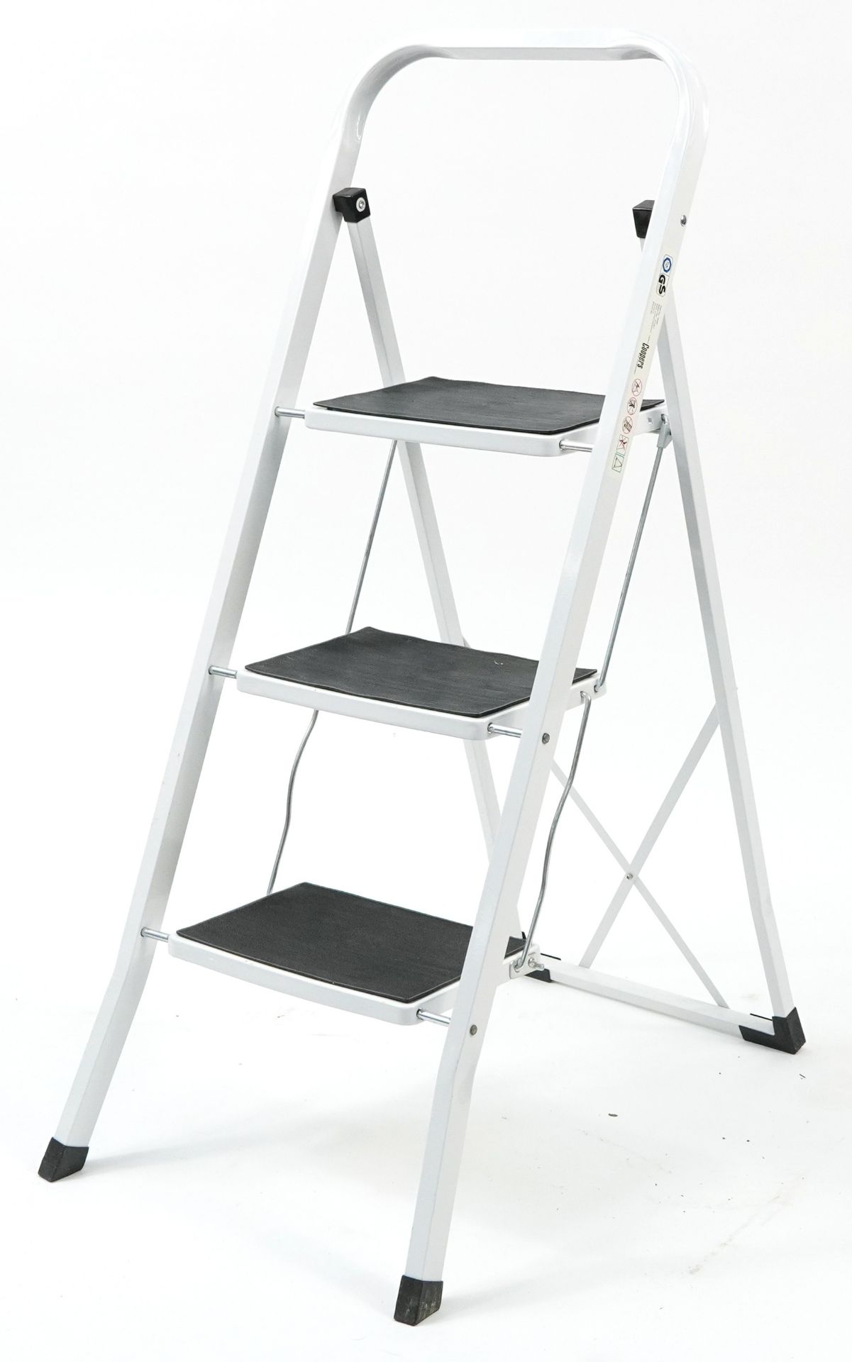 As new folding white metal step ladder, 116cm high