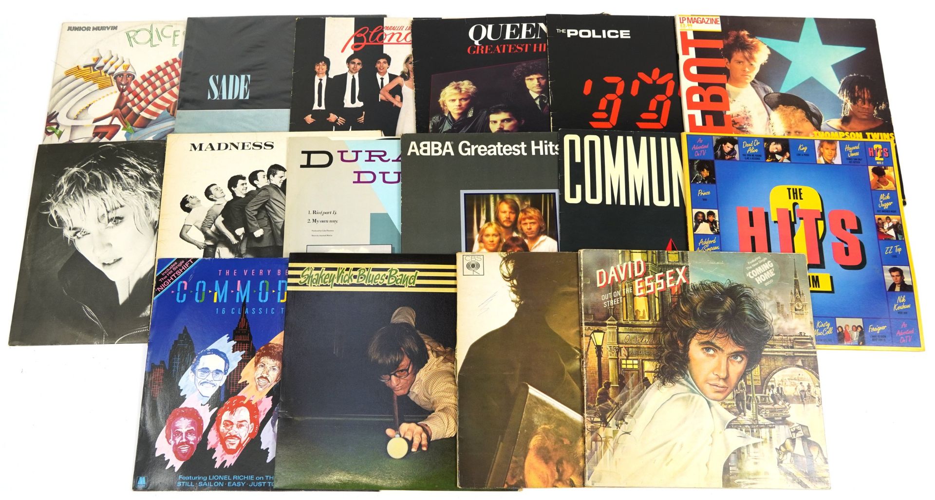 Vinyl LP records including Sade, Queen, The Police, Madness, Duran Duran and Bob Dylan