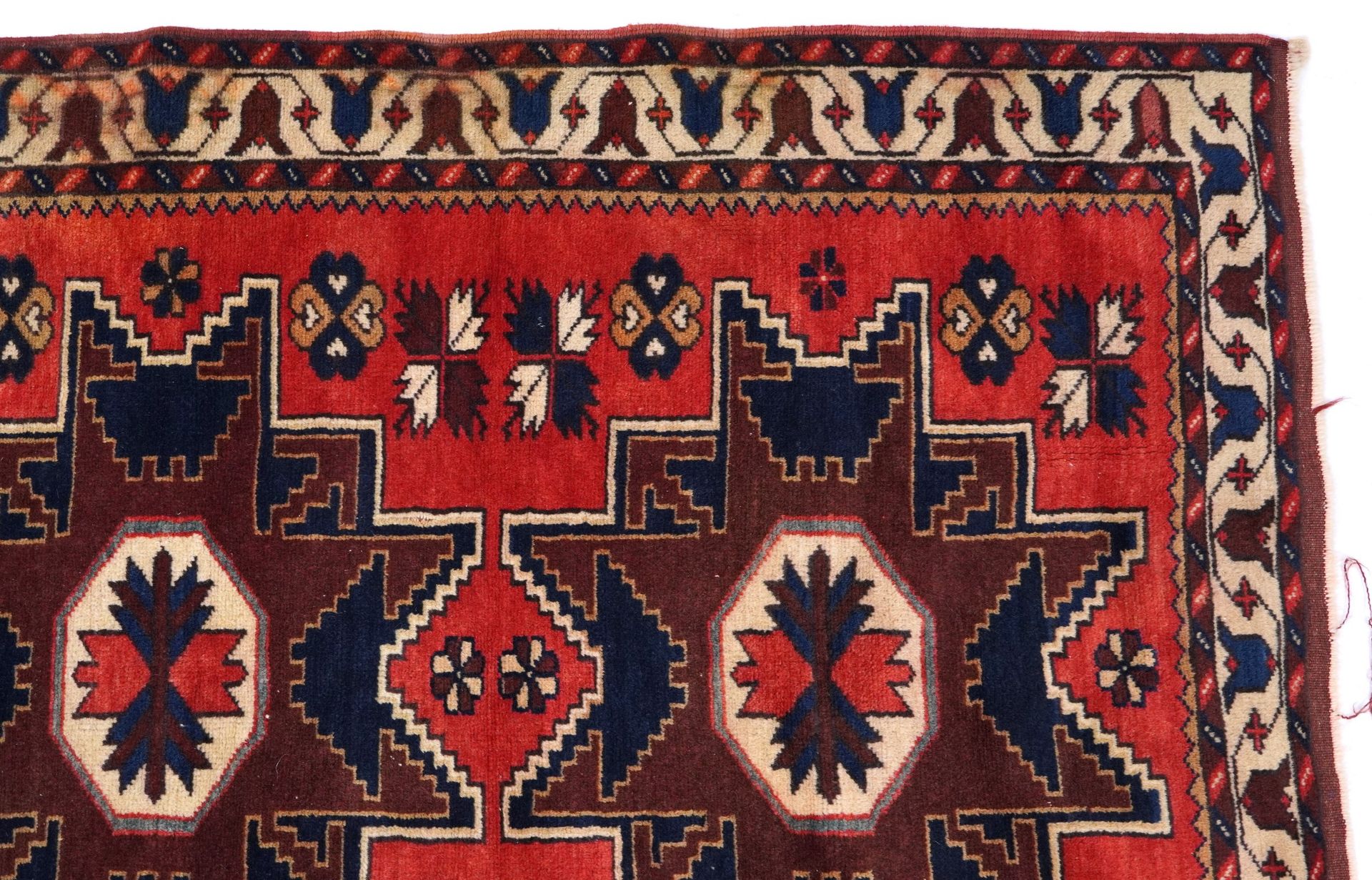 Rectangular Turkish red and blue ground rug with all over geometric design, 180cm 116cm - Bild 3 aus 6